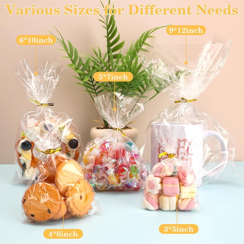 Cidenbio 100 PCS Cellophane Treat Bags, 9x12 In Clear Cellophane Gift Bags with Twist Ties Plastic Goodie Bag for Party Favor Cookie Candy Popcorn Bakery Chocolate Gift Wrapping - Image 4